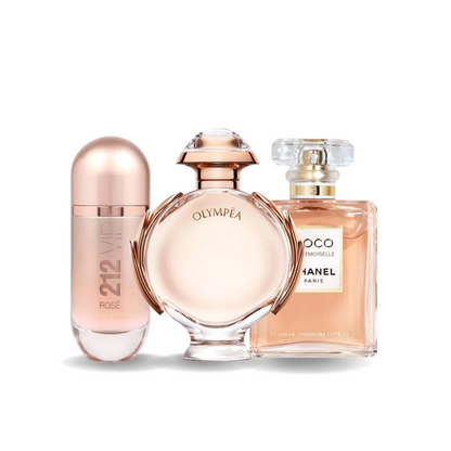 3 Parfum Combinatie - 212 VIP Rosé van Carolina Herrera, Olympéa van Paco Rabanne en Coco Mademoiselle van Chanel [100 ml elk]