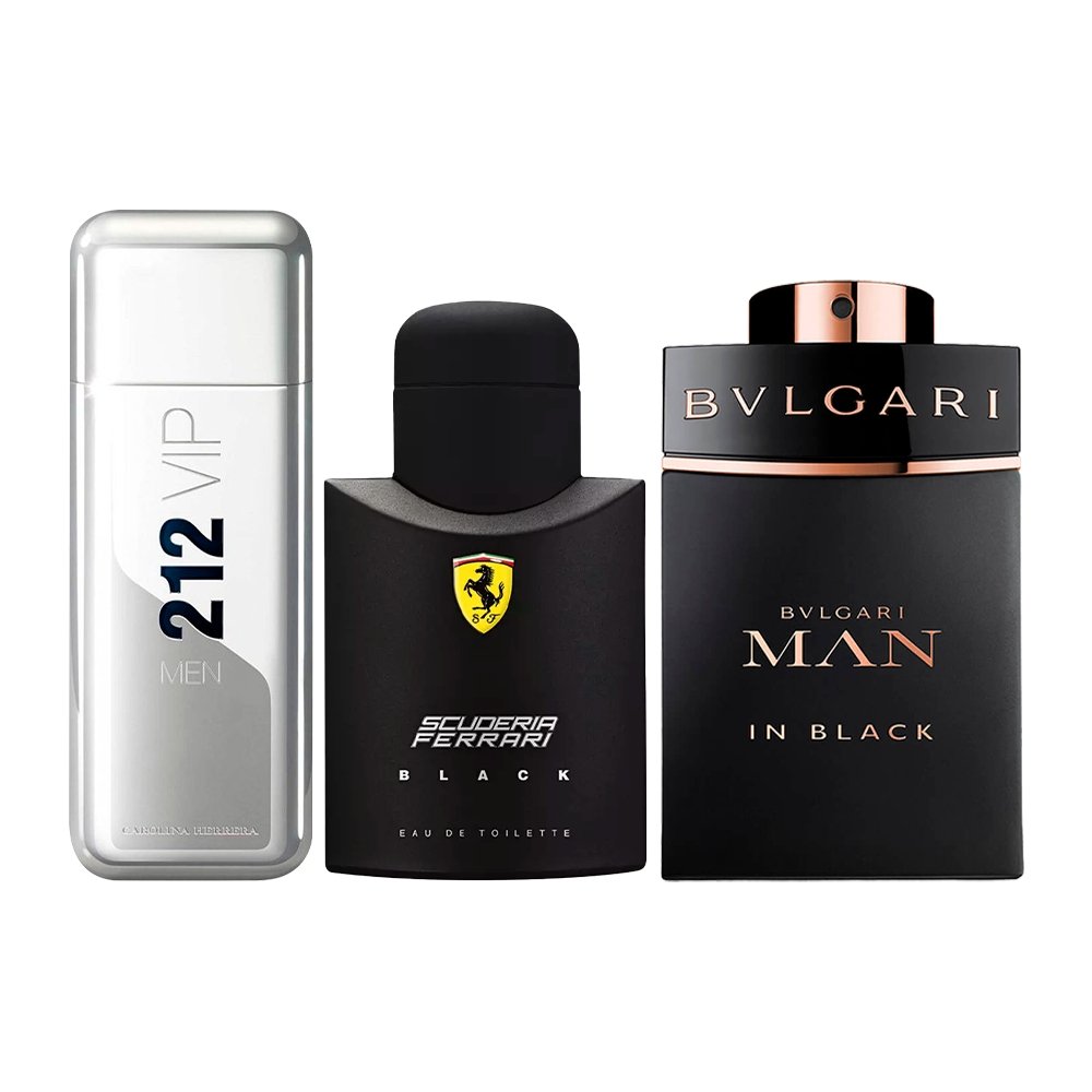 3 Parfum Combinatie - Herenparfums - 212 VIP, Ferrari Black en Bvlgari In Black [100 ml elk]